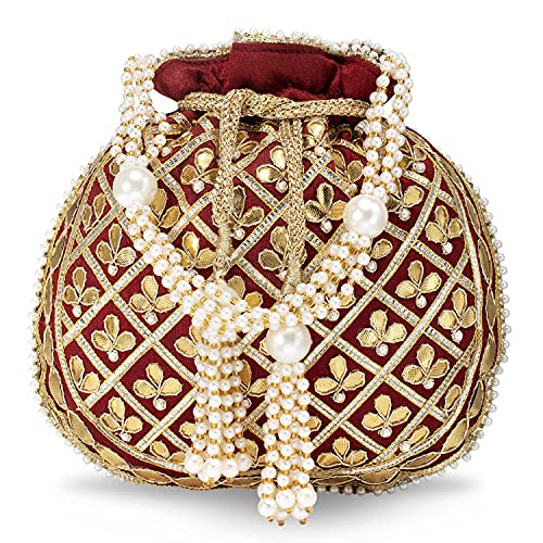 Aheli Indian Potli Bags for Women Evening Bag Clutch Ethnic Bride Purse with Drawstring Mothers Day Gifts for Mom - Image 1
