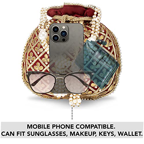 Aheli Indian Potli Bags for Women Evening Bag Clutch Ethnic Bride Purse with Drawstring Mothers Day Gifts for Mom - Image 3