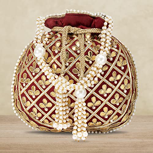 Aheli Indian Potli Bags for Women Evening Bag Clutch Ethnic Bride Purse with Drawstring Mothers Day Gifts for Mom - Image 5