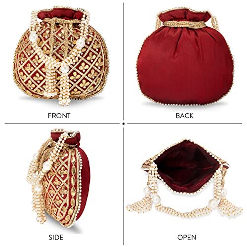 Aheli Indian Potli Bags for Women Evening Bag Clutch Ethnic Bride Purse with Drawstring Mothers Day Gifts for Mom - Image 4