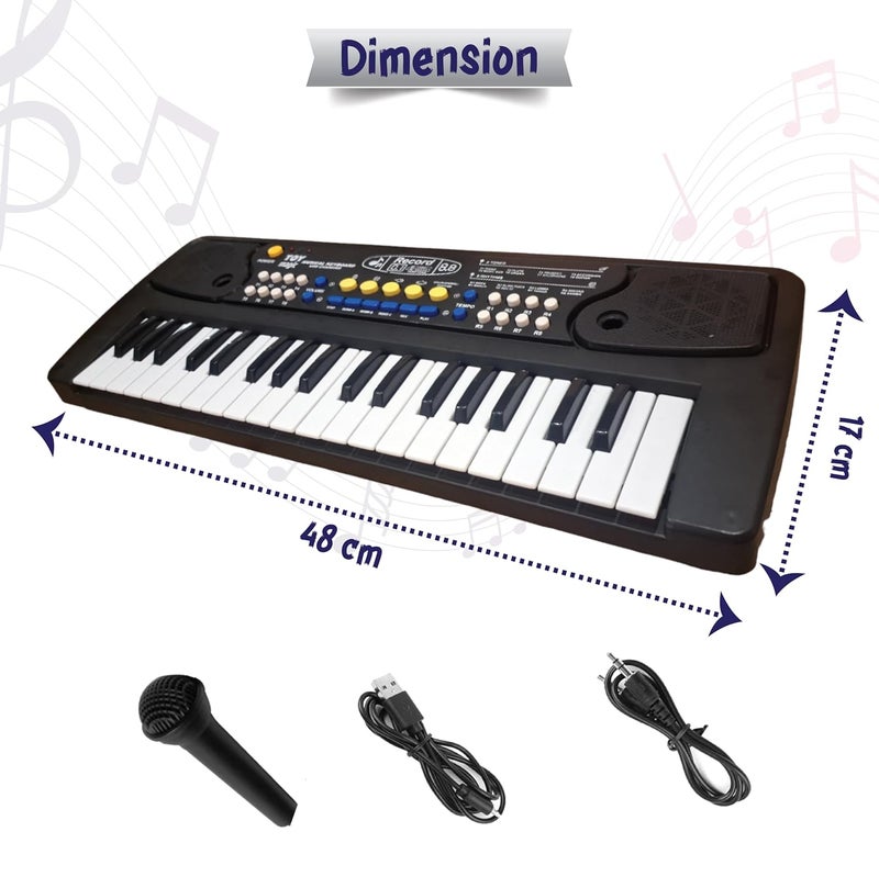 ToyMagic Kids Keyboard with 37 Keys & Microphone|Electronic Piano for Beginners|Portable Rechargable Keyboard Piano|USB Charging|48 x 17Cm Black Color|Best Gift for 3+ Years|Made in India - Image 3