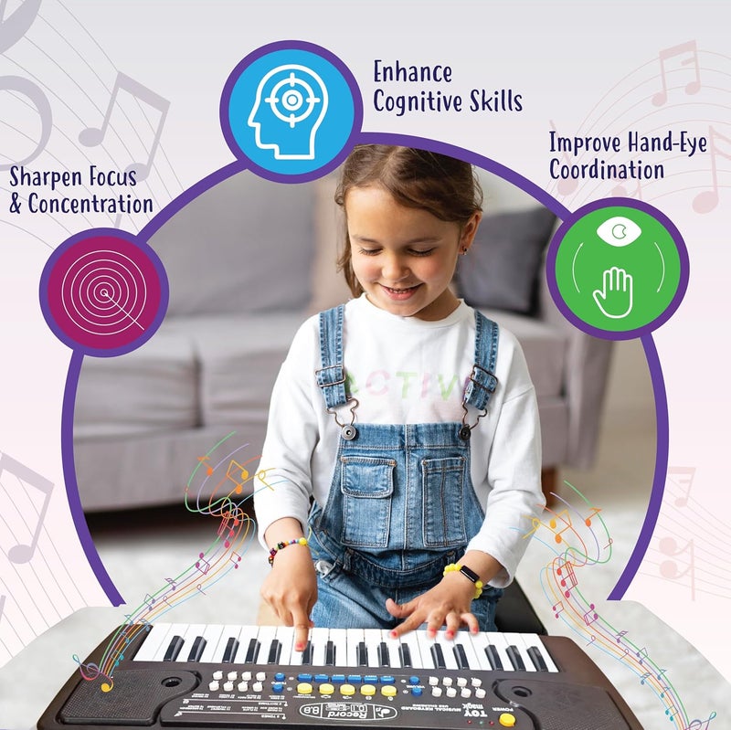 ToyMagic Kids Keyboard with 37 Keys & Microphone|Electronic Piano for Beginners|Portable Rechargable Keyboard Piano|USB Charging|48 x 17Cm Black Color|Best Gift for 3+ Years|Made in India - Image 2