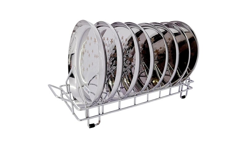 STONE STONE Stainless Steel Plate Rack | Dish Rack | Thali Stand | Plate Stand |Dish Stand | Lid Holder | Plate Fixer | Dish Drainer | Utensil Rack for Kitchen Accessories (8 Plate Storage) - Image 4