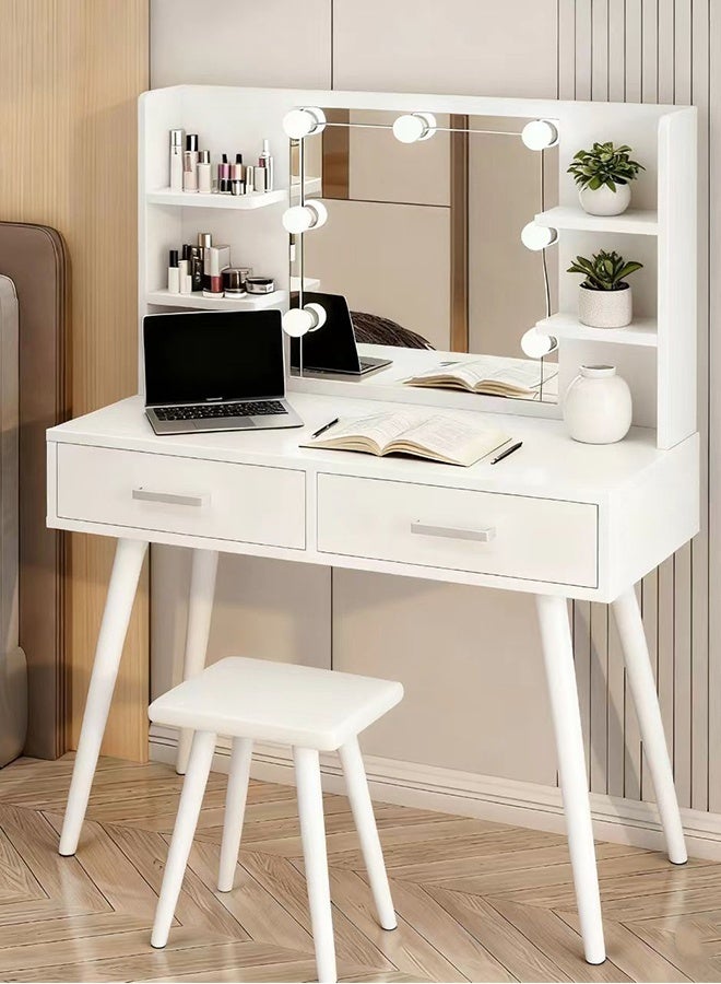 JCB CHIC Dressing Table Vanity Table with  Chair，Makeup Vanity Table with Drawers，Multifunction Modern Design Dressing Table Study Table Large Storage Workstation With Side Cabinet for Bedroom Dressing Room(100*40*135cm) - Image 1