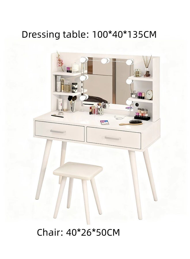 JCB CHIC Dressing Table Vanity Table with  Chair，Makeup Vanity Table with Drawers，Multifunction Modern Design Dressing Table Study Table Large Storage Workstation With Side Cabinet for Bedroom Dressing Room(100*40*135cm) - Image 2