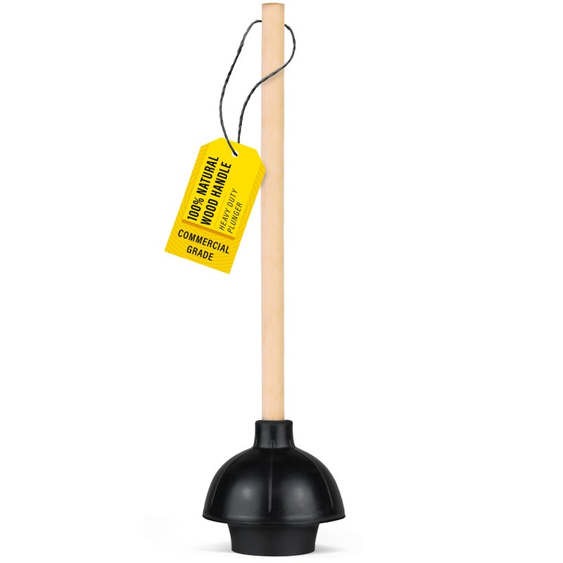 SteadMax Heavy Duty Toilet Plunger, Commercial Grade Double Thrust Force Rubber Cup with Wood Handle (22") - Image 1