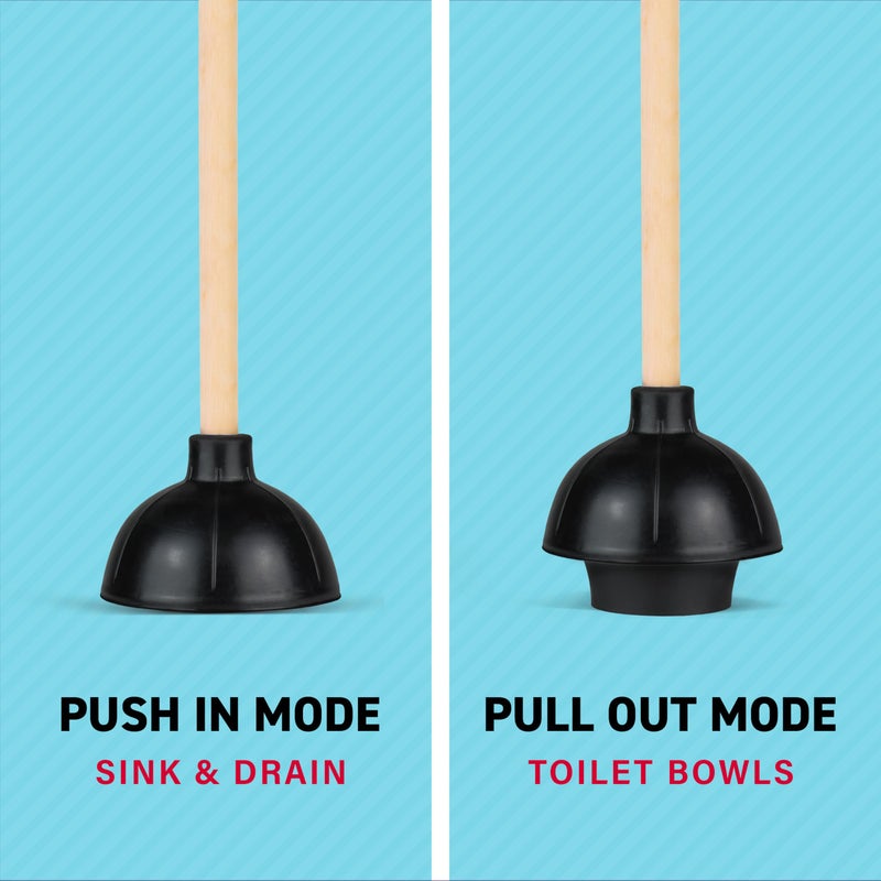 SteadMax Heavy Duty Toilet Plunger, Commercial Grade Double Thrust Force Rubber Cup with Wood Handle (22") - Image 2