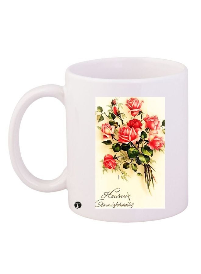 RYN Floral Printed Coffee Mug White/Red/Green 11ounce