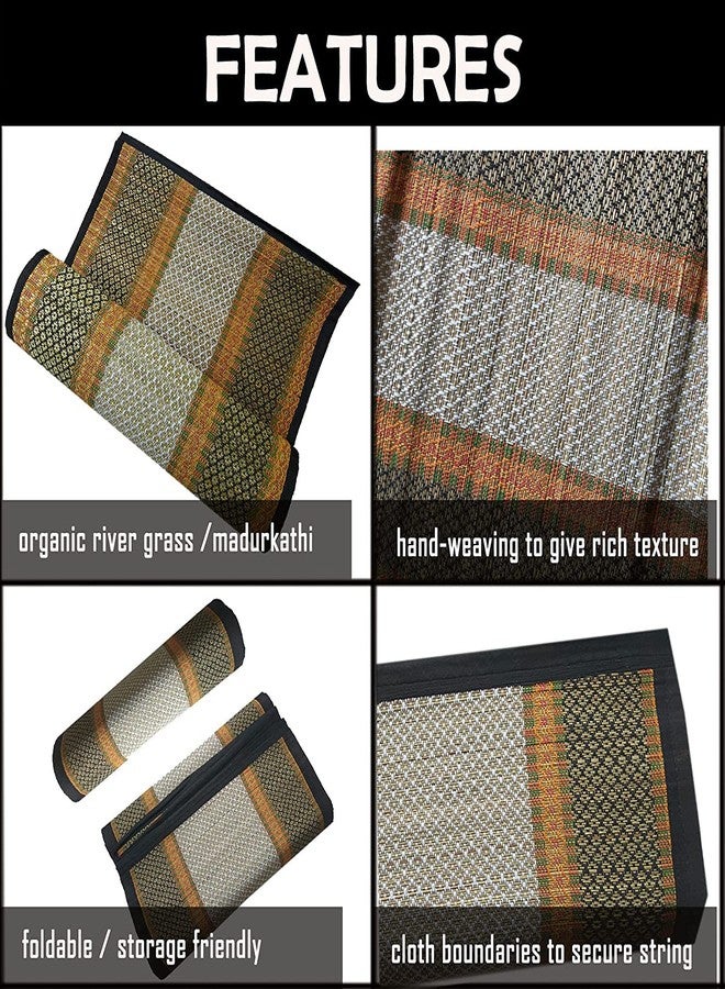 SKIVE Chatai Mats for Home with Handle madurkathi River Grass Handmade Korai Pai,Mats Chatai Sleeping Mats Handcrafts Natural Traditional Chatai Floor Mat with Handle (6.4 * 4.5, Black) - Image 4