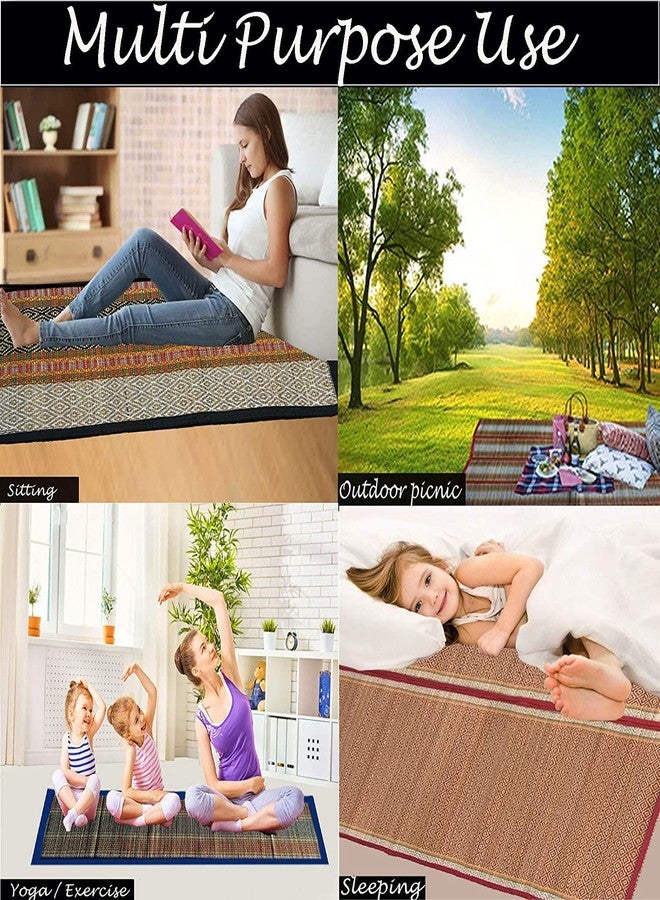 SKIVE Chatai Mats for Home with Handle madurkathi River Grass Handmade Korai Pai,Mats Chatai Sleeping Mats Handcrafts Natural Traditional Chatai Floor Mat with Handle (6.4 * 4.5, Black) - Image 5