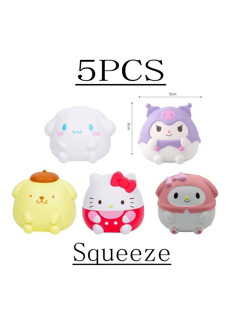 Kawaii Melody Decompression Kuromi Cinnamoroll Stress Relief Squishy Anime Cartoon Children's Hand Pinch Toy Healing Gift 5 pcs