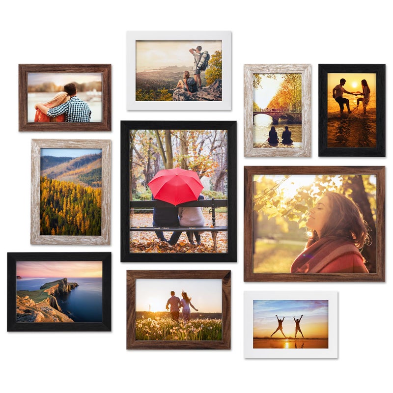 Giftgarden 4 Colors Picture Frames for Multiple Sizes Photos Four 4x6 Four 5x7 Two 8x10 Assorted Gallery Frame Collage for Wall or Tabletop Set of 10