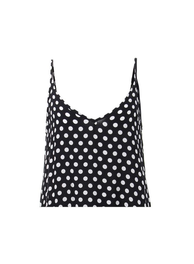 اليشمك فستان طويل بتصميم مزين بطباعة منقّطة أسود/ أبيض - Image 4