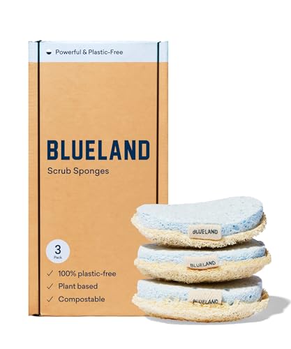 BLUELAND Scrub Sponge, 3-Pack, Dual-Sided Dish Loofah, Plastic-Free, Plant-Based Kitchen Scrubbing Non-Scratch - Image 1