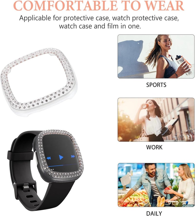 3/Sense Watch Protective Case TPU Full Coverage Bumper Cover Anti-Scratch Watch Frame Protector with Diamond PC Hollow Design - Image 3