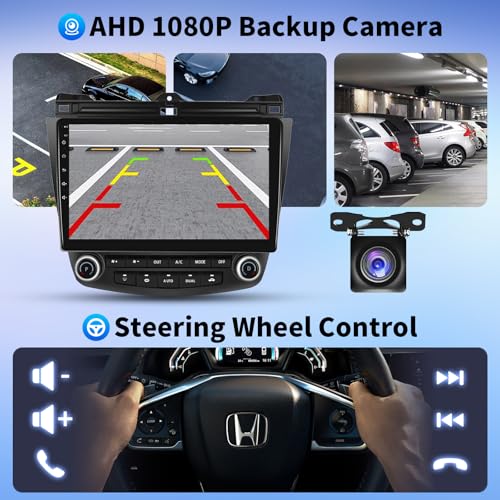 GTVFS Car Stereo for Honda Accord 2003-2007, Android 14 Head Unit 2G+64G 10.1'' Touchscreen, Wireless CarPlay & Android Auto, GPS Navigation, Bluetooth, 5G WiFi, 1080P Backup Camera, Steering Wheel Control - Image 5
