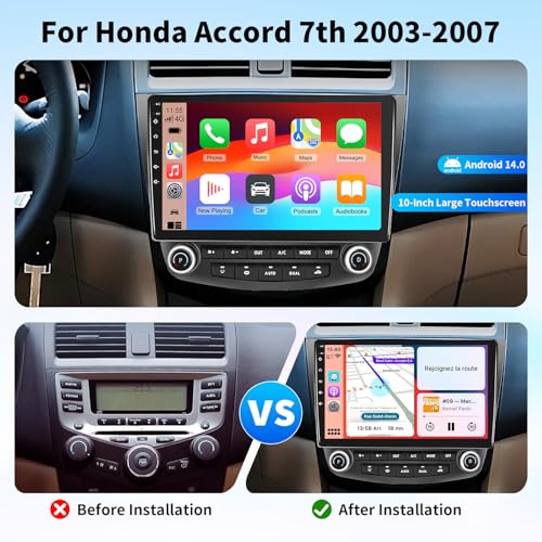 GTVFS Car Stereo for Honda Accord 2003-2007, Android 14 Head Unit 2G+64G 10.1'' Touchscreen, Wireless CarPlay & Android Auto, GPS Navigation, Bluetooth, 5G WiFi, 1080P Backup Camera, Steering Wheel Control - Image 2