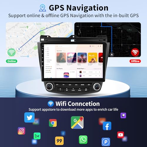 GTVFS Car Stereo for Honda Accord 2003-2007, Android 14 Head Unit 2G+64G 10.1'' Touchscreen, Wireless CarPlay & Android Auto, GPS Navigation, Bluetooth, 5G WiFi, 1080P Backup Camera, Steering Wheel Control - Image 4