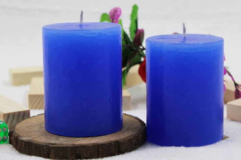atorakushon® Paraffin Wax Smokeless Scented 2.5"X3" Tall Pillar Candle for Any Decoration Pack of 2 (Blue) - Image 5