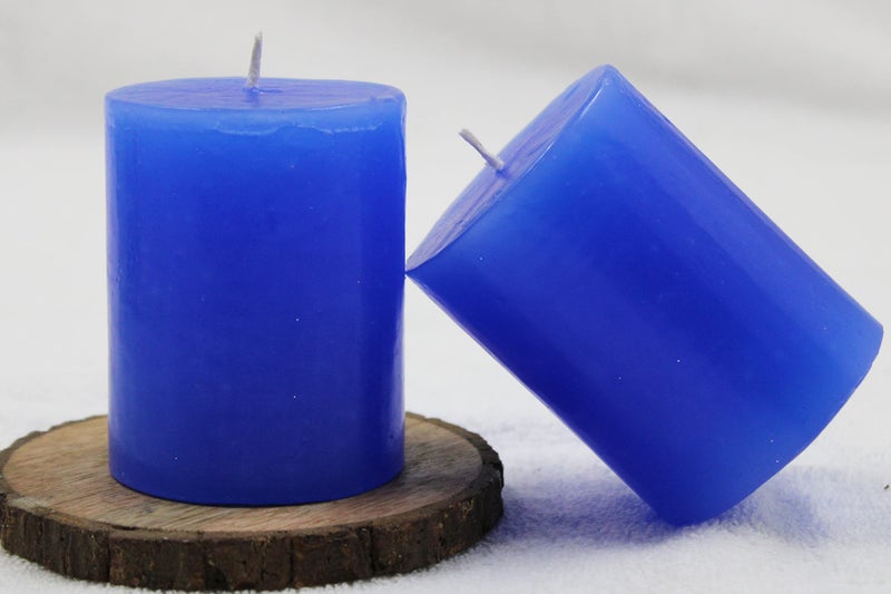 atorakushon® Paraffin Wax Smokeless Scented 2.5"X3" Tall Pillar Candle for Any Decoration Pack of 2 (Blue) - Image 1