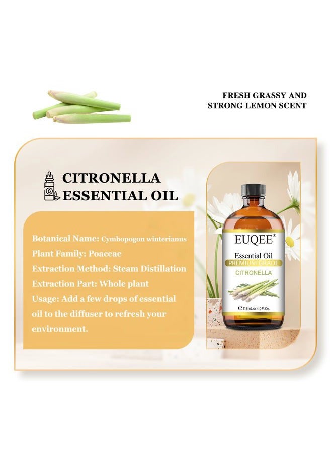 EUQEE Citronella Essential Oil, 118ml Large Gift Box Pure Citronella Oil with Glass Dropper for Candle Making, Diffuser, Humidifier - 4 fl oz. - Image 2
