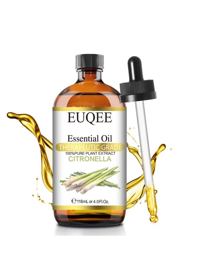 EUQEE Citronella Essential Oil, 118ml Large Gift Box Pure Citronella Oil with Glass Dropper for Candle Making, Diffuser, Humidifier - 4 fl oz. - Image 1