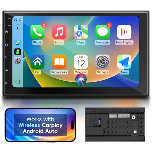 Haudio 7" Double Din Car Stereo with Wireless Apple CarPlay & Android Auto, Touchscreen Car Radio with Bluetooth 4.1, Mirror Link, GPS Navigation, WiFi, Voice Control, 2+32GB, FM Radio - No Camera - Image 1