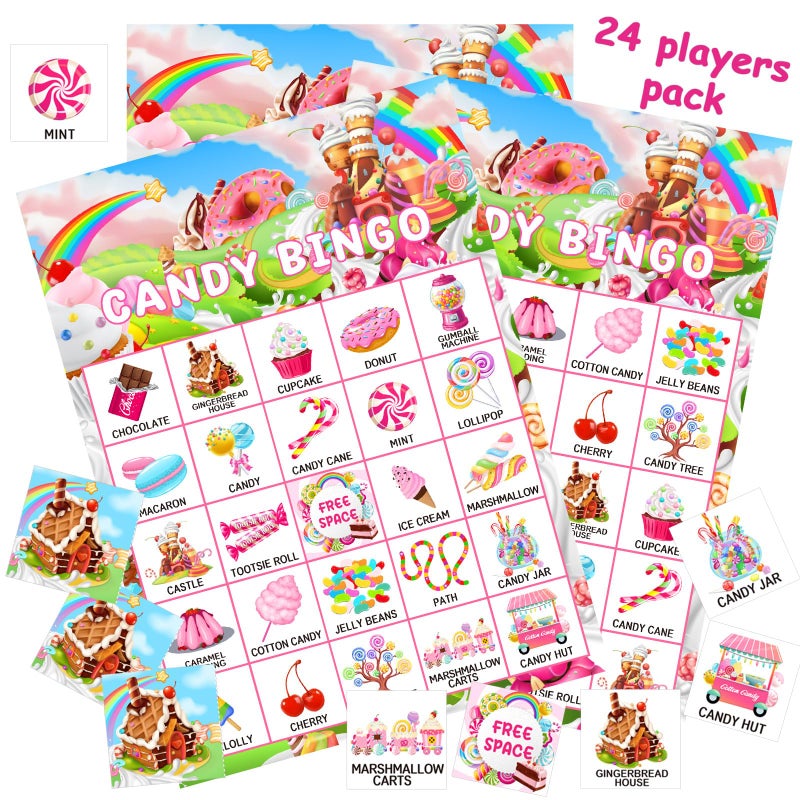 Shappy 35 Pieces Candy Bingo Games 24 Players Candy Party Favors Ice Cream Donut Lollipop Bingo Cards for Sweet Birthday Holiday Party Games Gifts Supplies - Image 1