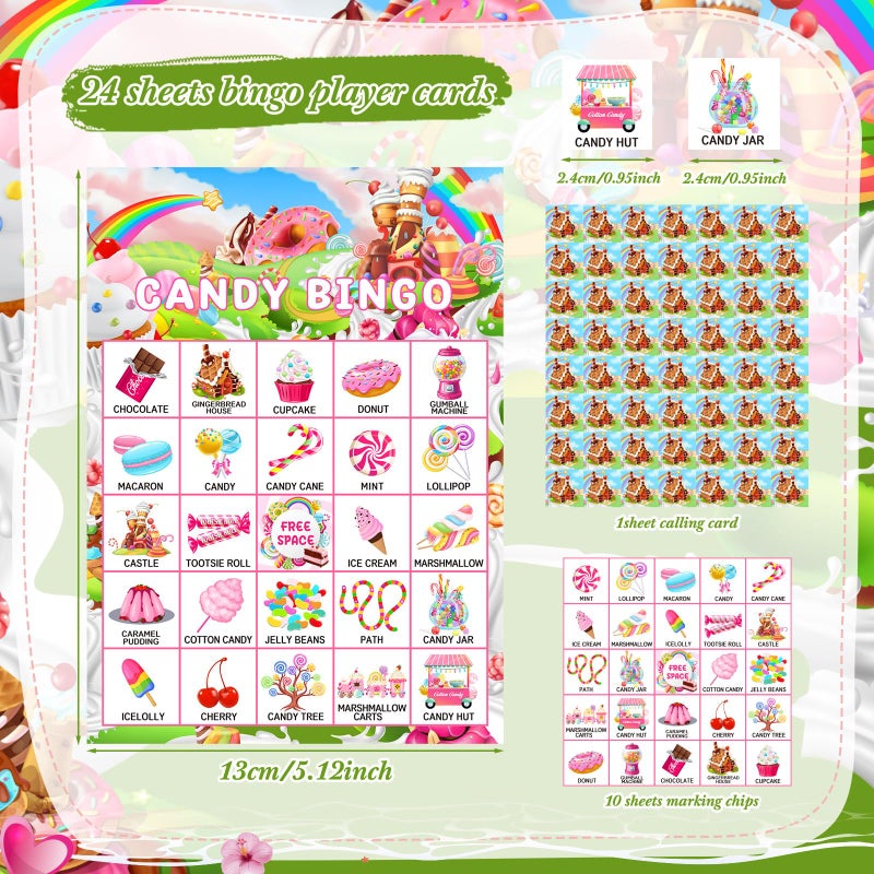 Shappy 35 Pieces Candy Bingo Games 24 Players Candy Party Favors Ice Cream Donut Lollipop Bingo Cards for Sweet Birthday Holiday Party Games Gifts Supplies - Image 2