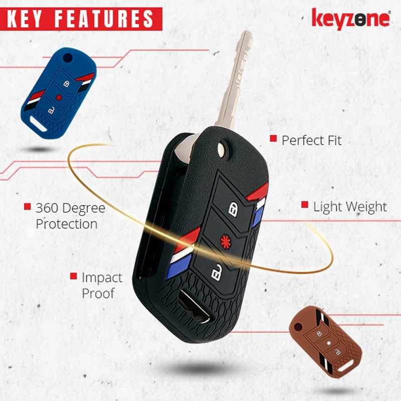 KeyZone غطاء مفتاح سيليكون مخطط ومفتاح مدمج من كي زون متوافق مع ماهيندرا ثار روكس، إكس يو في 3 إكس أو، سكوبيو-ن، إكس يو في 700، ثار، إكس يو في 400، إكس يو في 300، بوليرو نيو، مارازو، 3 زر قابل للطي (أزرق مع مخطط أزرق كيه) - Image 2