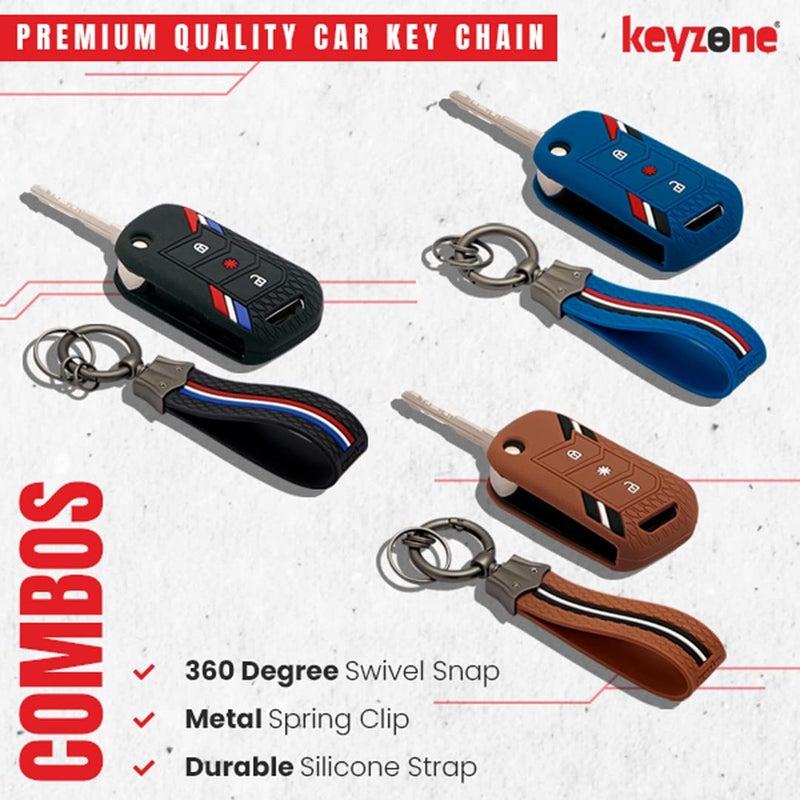 KeyZone غطاء مفتاح سيليكون مخطط ومفتاح مدمج من كي زون متوافق مع ماهيندرا ثار روكس، إكس يو في 3 إكس أو، سكوبيو-ن، إكس يو في 700، ثار، إكس يو في 400، إكس يو في 300، بوليرو نيو، مارازو، 3 زر قابل للطي (أزرق مع مخطط أزرق كيه) - Image 5