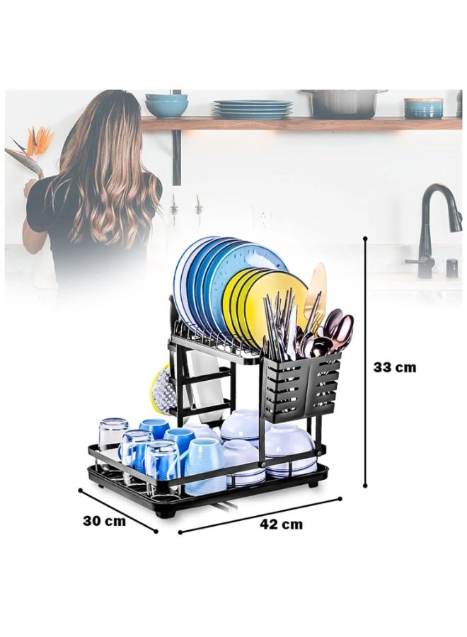 Toshionics 3 Tier Dish Drying Rack Over Sink T114614 – Large Stainless Steel Dish Rack with Utensil Holder & Draining Tray, Adjustable Water Spout, Rustproof Kitchen Organizer for Plates, Bowls, Cups & Cutlery, Countertop Storage Rack, White - Image 5