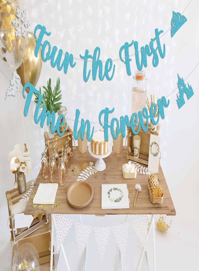WFKLDF Four the First Time in Forever Banner - Four the First Time in Forever Birthday Decoration - Princess Birthday Decorations Blue - Image 5