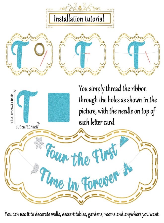 WFKLDF Four the First Time in Forever Banner - Four the First Time in Forever Birthday Decoration - Princess Birthday Decorations Blue - Image 2