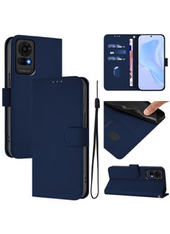 For TCL 50 LE Skin Feel Solid Color Leather Phone Case with Lanyard(Navy Blue)