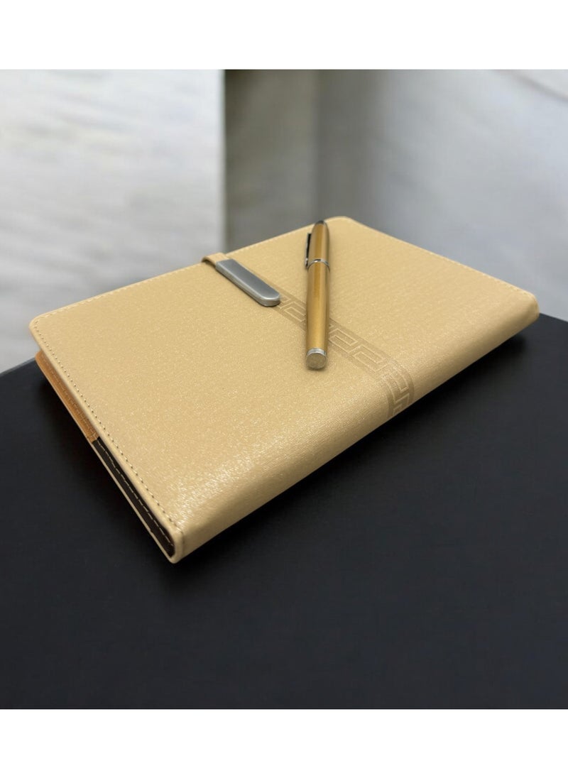 Office Gift Set for Staff or Friends with Thermal Bottle Wireless Mouse Notebook Pen and Card Holder in Gold Finish