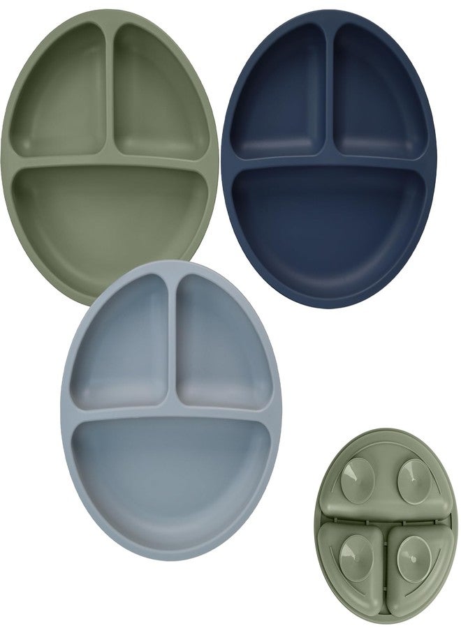 Tiny Marvels Baby Plates 3 Pack, 100% Food Grade Silicone Toddler Plates, Divided Baby Suction Plates, Non-Slip Toddler Plate Set, Baby Led Weaning Supplies, Microwave & Dishwasher Safe - Image 1