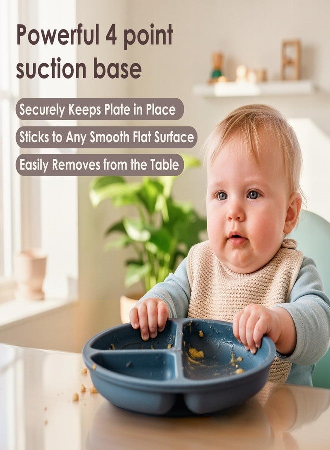 Tiny Marvels Baby Plates 3 Pack, 100% Food Grade Silicone Toddler Plates, Divided Baby Suction Plates, Non-Slip Toddler Plate Set, Baby Led Weaning Supplies, Microwave & Dishwasher Safe - Image 3