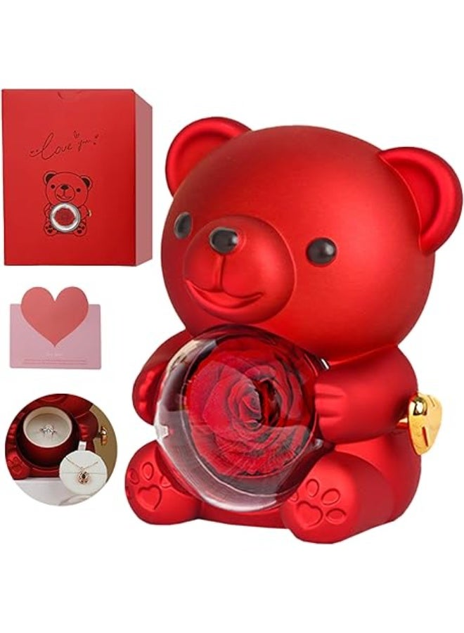 دبدوب هدية يحمل وردة داخل كرة شفافة – تصميم فاخر ومثالي للهدايا الرومانسية والمناسبات (هدية عيد الحب -هدية للحبيبة - هدية للبنات ) لون احمر - Image 2