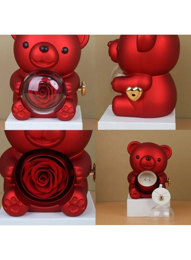 دبدوب هدية يحمل وردة داخل كرة شفافة – تصميم فاخر ومثالي للهدايا الرومانسية والمناسبات (هدية عيد الحب -هدية للحبيبة - هدية للبنات ) لون احمر - Image 3