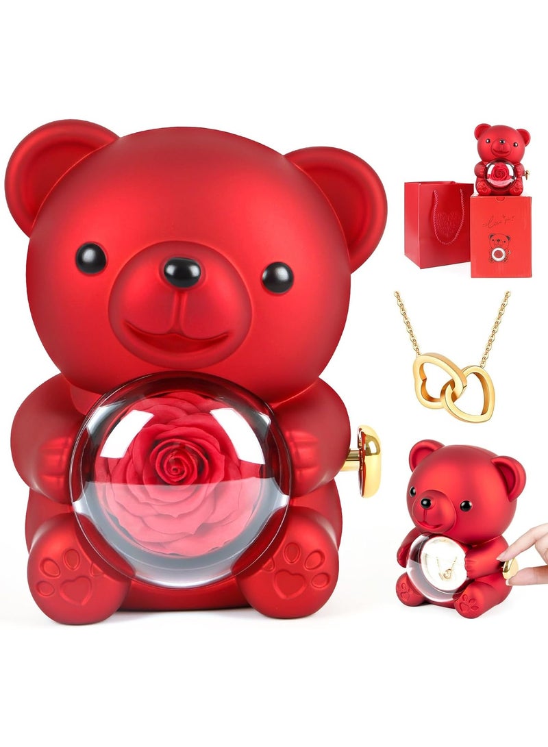 دبدوب هدية يحمل وردة داخل كرة شفافة – تصميم فاخر ومثالي للهدايا الرومانسية والمناسبات (هدية عيد الحب -هدية للحبيبة - هدية للبنات ) لون احمر - Image 1