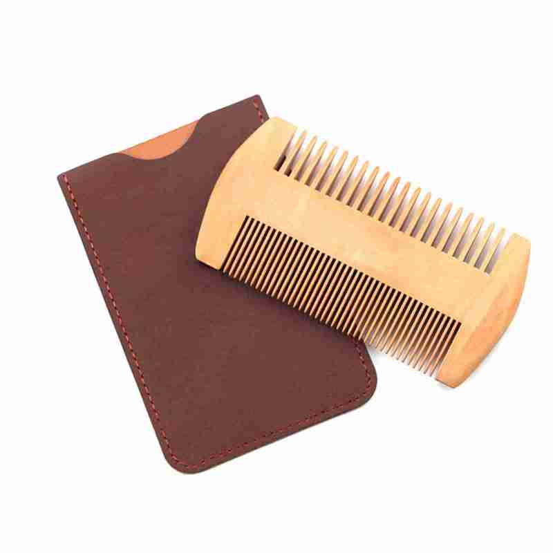Natural Pearwood Beard Shaping Comb: Double Design - Vanilla Fragrant PU Leather Storage Bag for Daily Beard Mustache Styling - Image 3