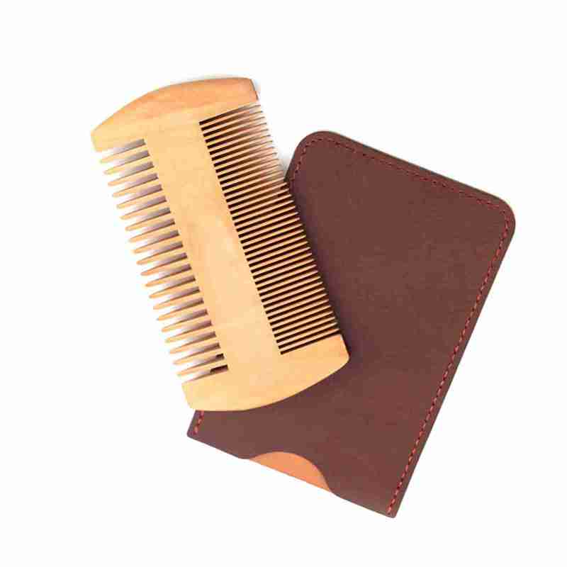 Natural Pearwood Beard Shaping Comb: Double Design - Vanilla Fragrant PU Leather Storage Bag for Daily Beard Mustache Styling - Image 5