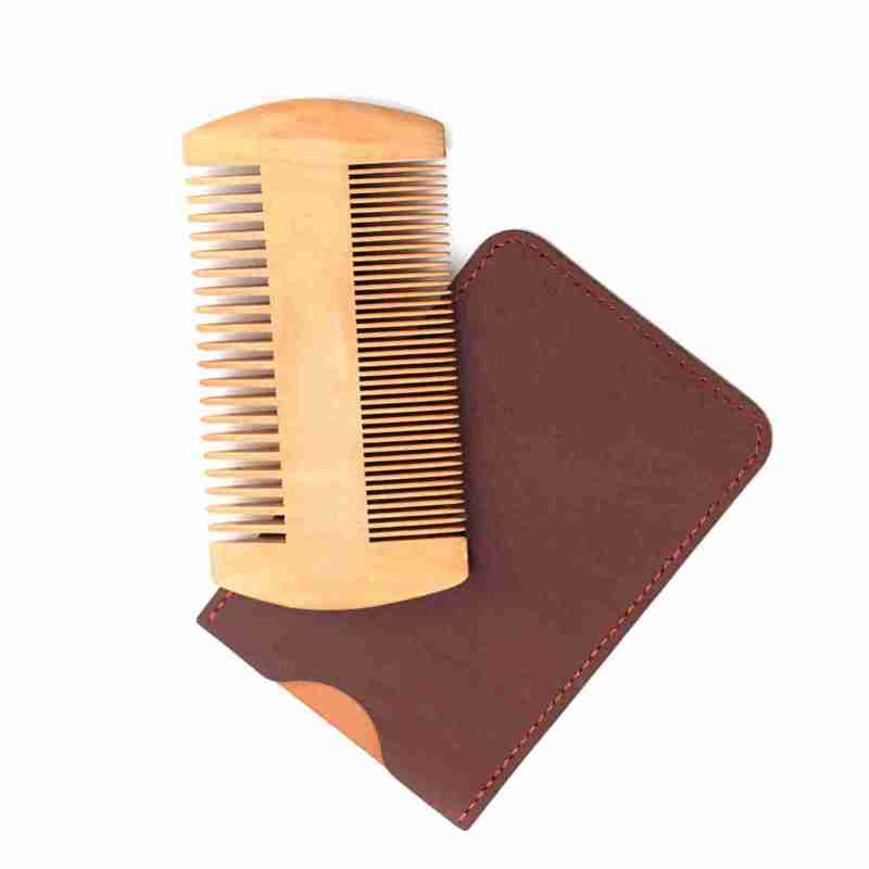 Natural Pearwood Beard Shaping Comb: Double Design - Vanilla Fragrant PU Leather Storage Bag for Daily Beard Mustache Styling - Image 2