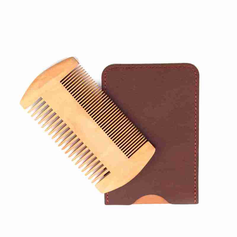 Natural Pearwood Beard Shaping Comb: Double Design - Vanilla Fragrant PU Leather Storage Bag for Daily Beard Mustache Styling - Image 4