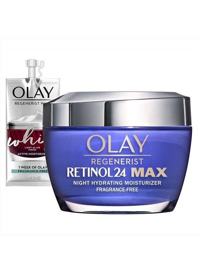Olay Regenerist Retinol 24 Max Moisturizer, Retinol 24 Max Hydrating Night Face Cream, Fragrance-Free Non Greasy Feeling 1.7 oz, Includes Olay Whip Travel Size for Dry Skin - Image 1