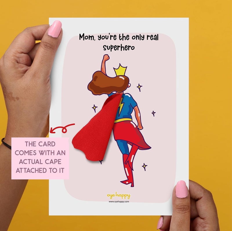 Oye Happy - Super Mom Cape Card - Cute Greeting Card for Mom - A5 Size - Real Superhero Theme - Image 4