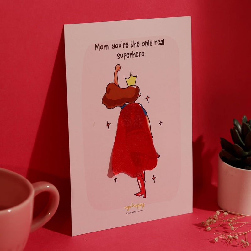 Oye Happy - Super Mom Cape Card - Cute Greeting Card for Mom - A5 Size - Real Superhero Theme - Image 5