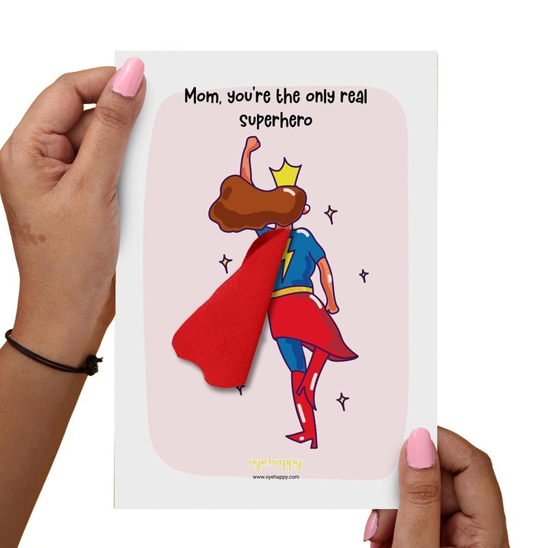 Oye Happy - Super Mom Cape Card - Cute Greeting Card for Mom - A5 Size - Real Superhero Theme - Image 1