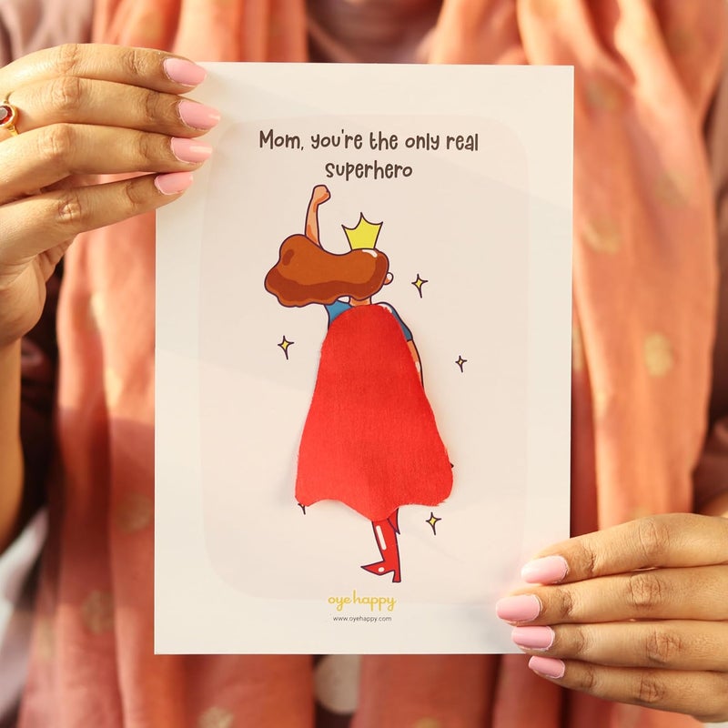 Oye Happy - Super Mom Cape Card - Cute Greeting Card for Mom - A5 Size - Real Superhero Theme - Image 2